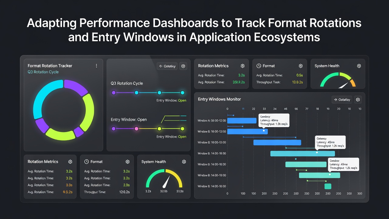 Dashboard interface displaying format rotation metrics across multiple application modules in a cloud-based ecosystem