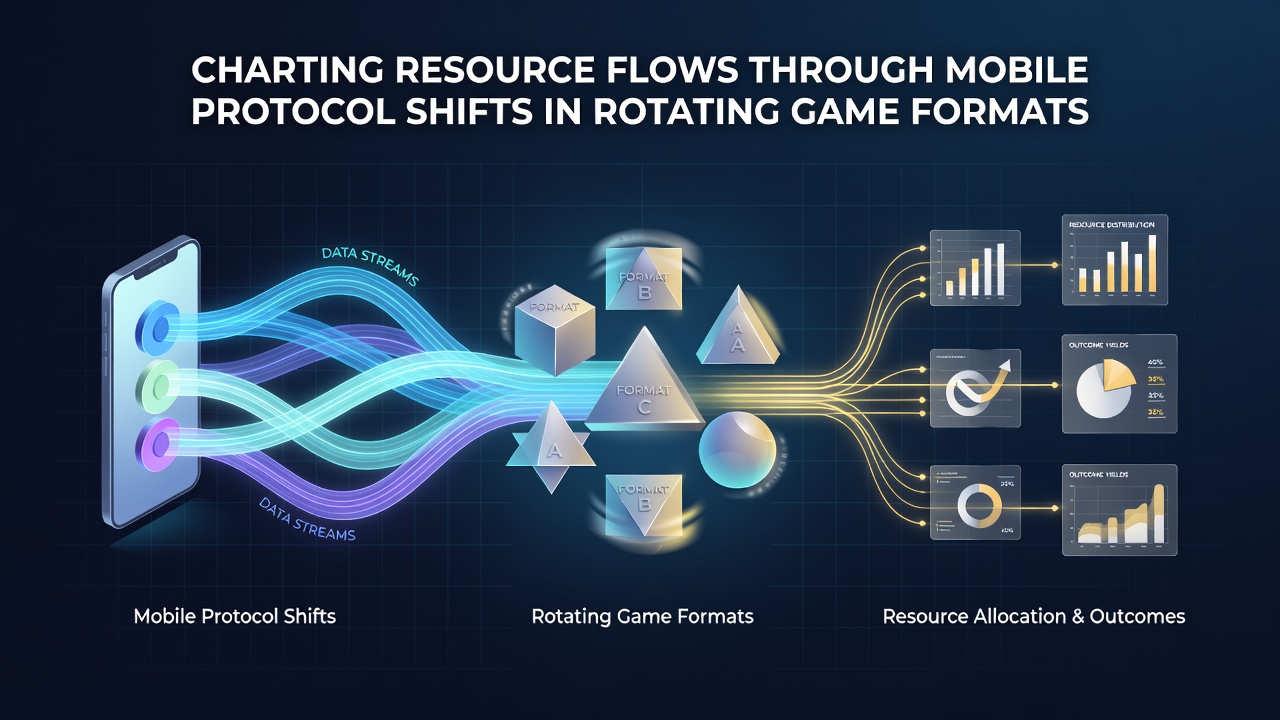 Diagram illustrating mobile protocol transitions and resource allocation pathways in rotating game environments