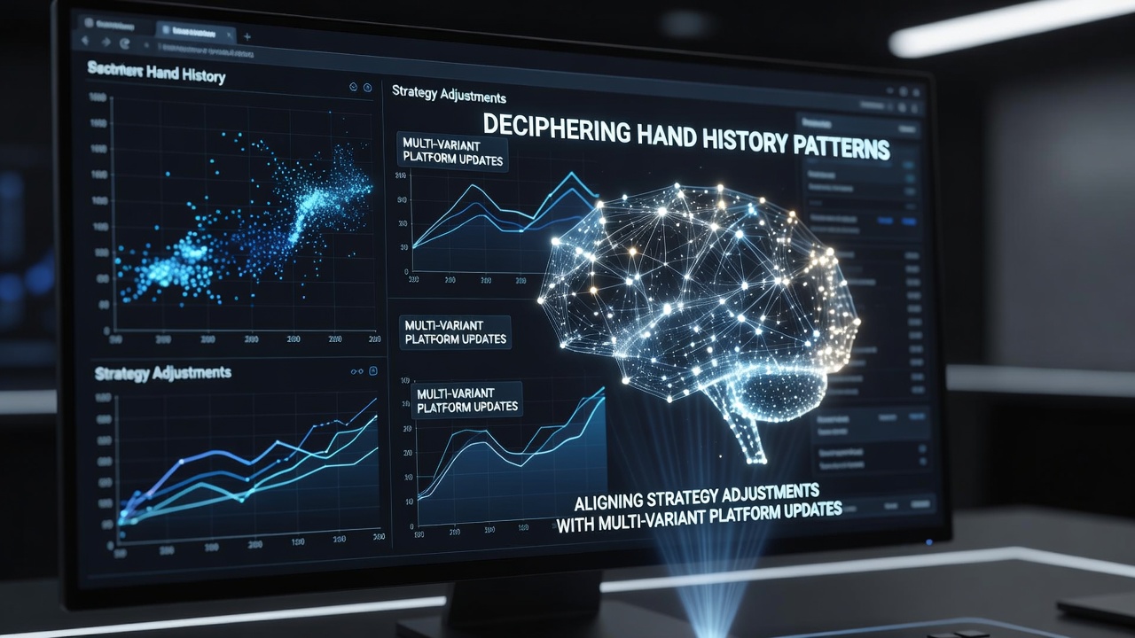 Digital interface showing hand history analysis tools overlaid on multiple poker variants in a cardroom platform