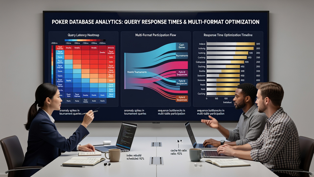 Analytics dashboard showing real-time query performance graphs across poker format transitions and player participation sequences