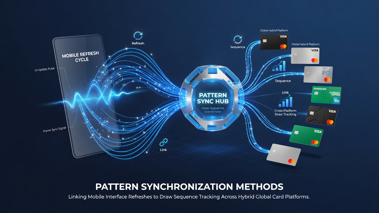 Mobile interface displaying synchronized draw sequence data on a global card platform dashboard