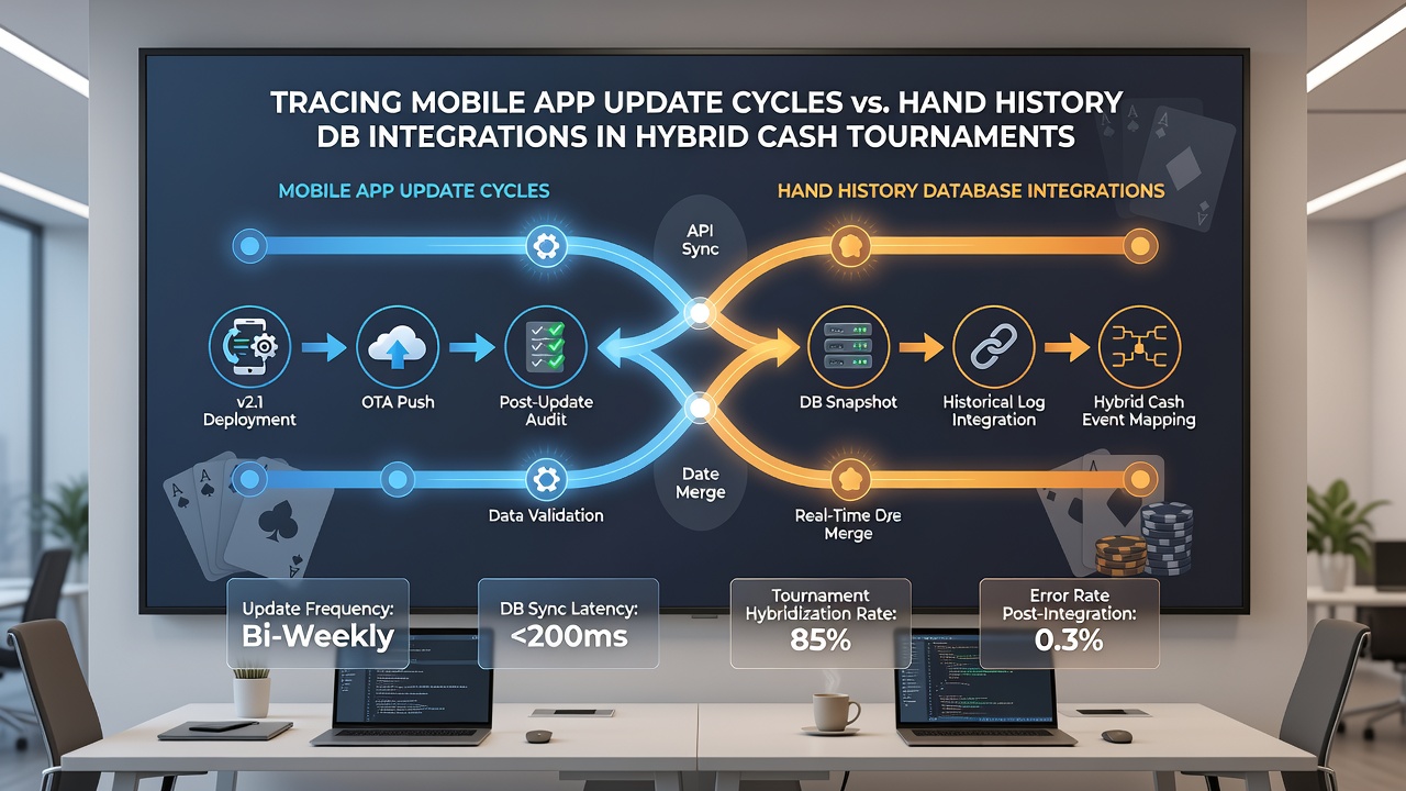 Database dashboard showing synchronized hand history records across cash and tournament modes